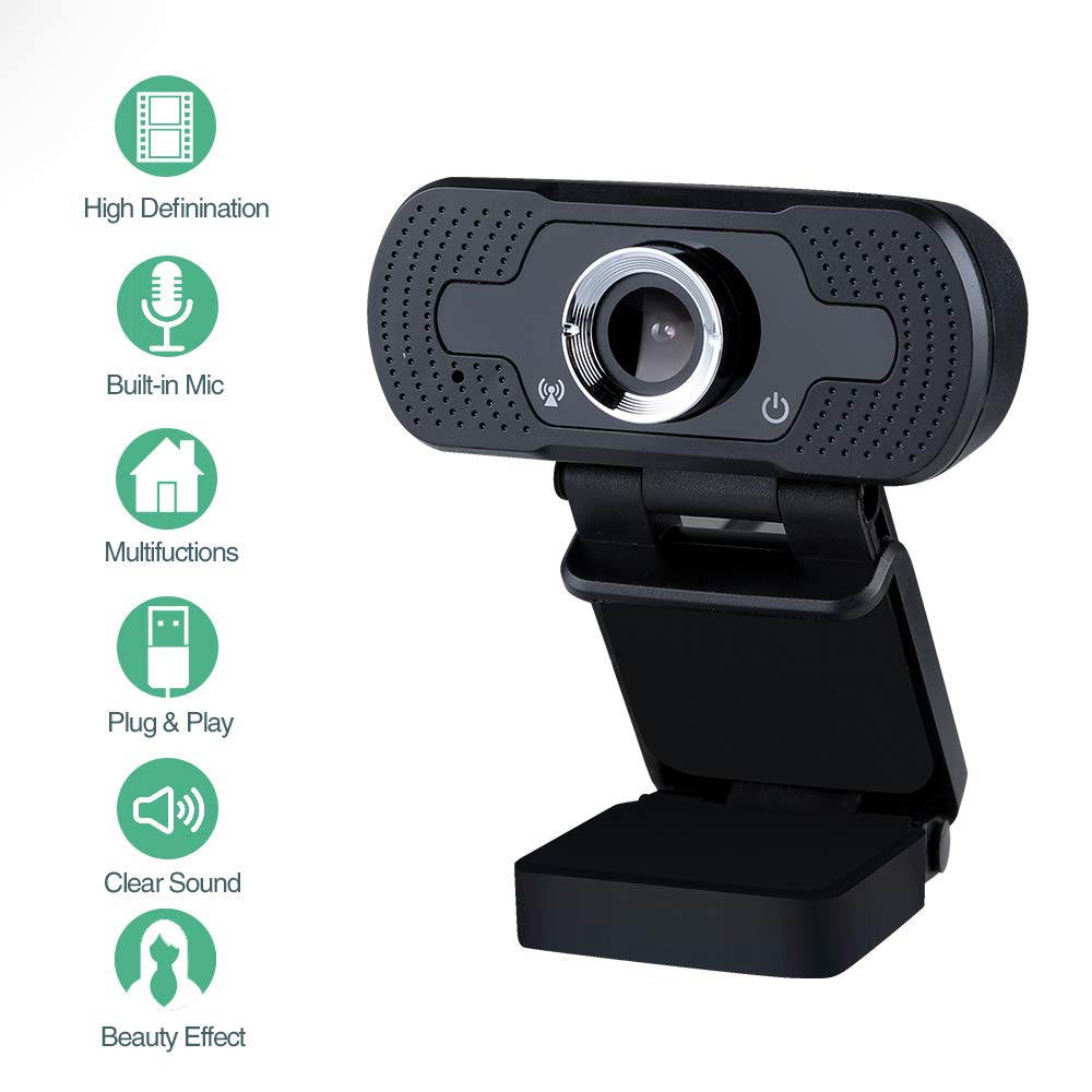 Webcam 1080P Computer Camera with Privacy Cover USB Connection Built-in Noise-reduction Microphone for Live Video