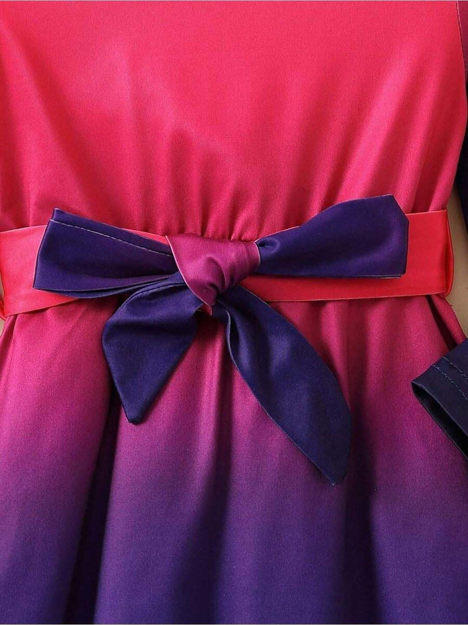 Bolly Lounge Girls Pink & Blue Solid Full Sleeves Dress