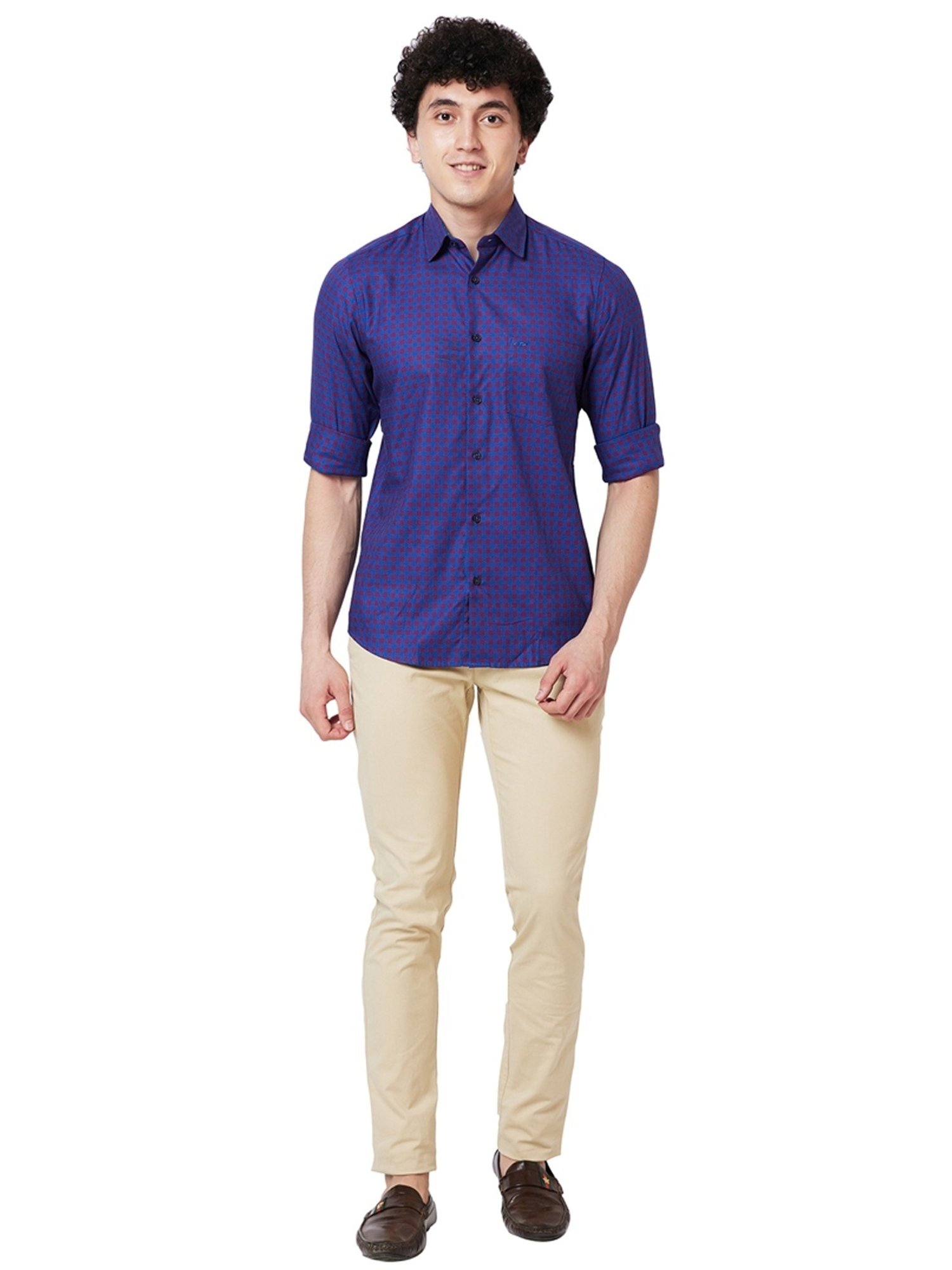 ColorPlus Red & Blue Cotton Tailored Fit Checks Shirt