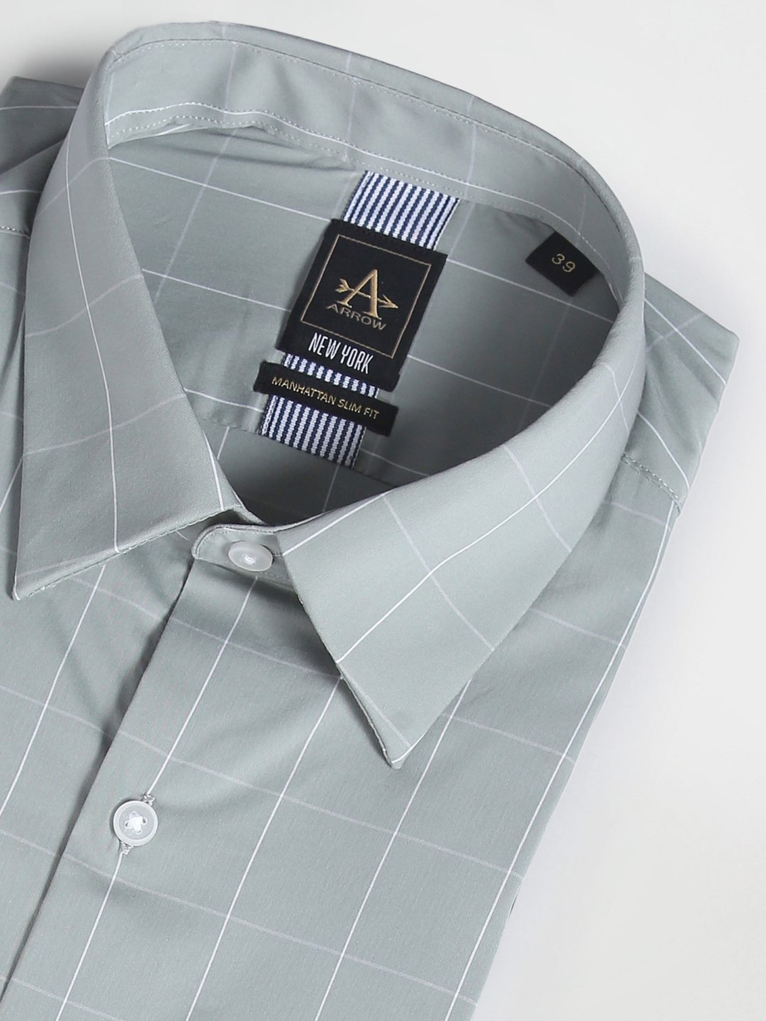 Arrow Newyork Green Cotton Slim Fit Checks Shirt