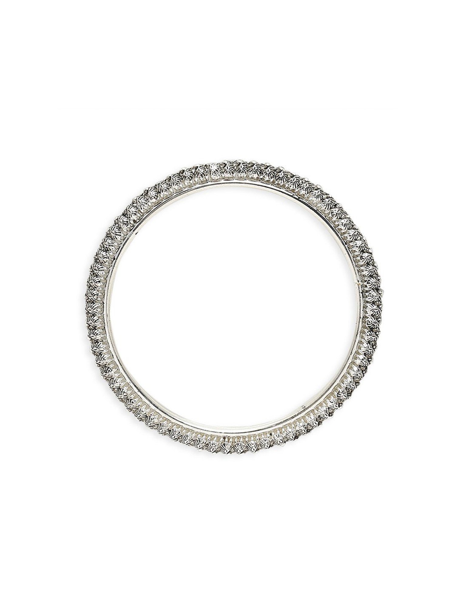 Oomph Oxidized Silver Floral Design Classic Bangles - Set of 16