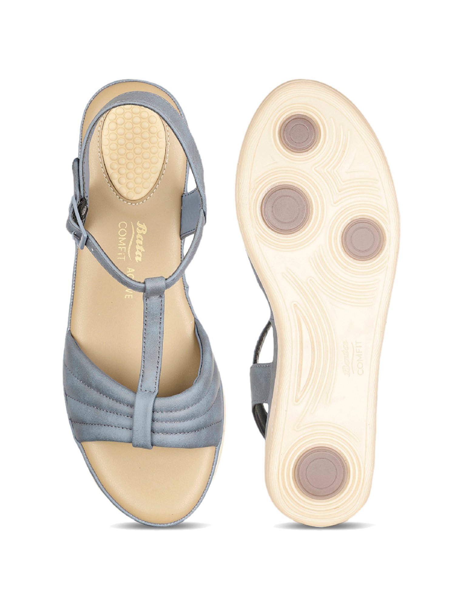 Bata Women's Blue Ankle Strap Wedges