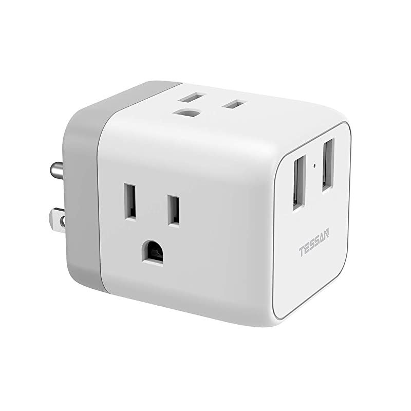 Plug Outlet Extender with USB Charger, Travel Charging Cube Power Wall Outlet Expander for Cruise Essentials, ple Outlet Plug Splitter for Home, Dorm, Office