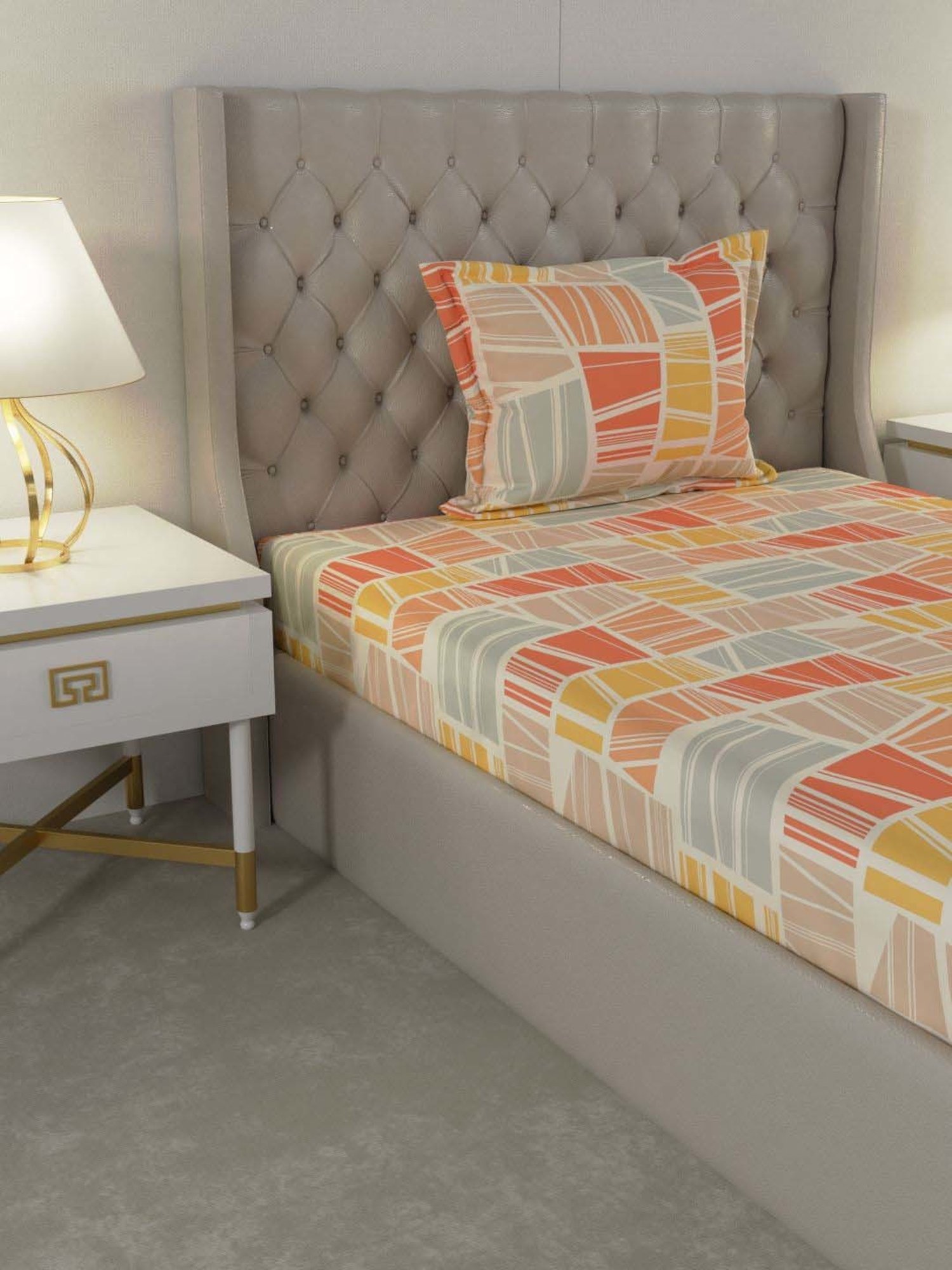 Raymond Home Delight Multicolor 104 TC Cotton Single Bedsheet with 1 Pillow Cover