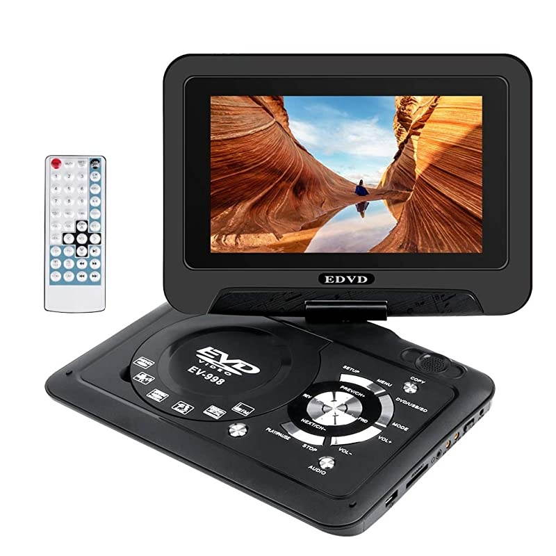 98quot Portable DVD Player Supports SD CardUSB PortCDDVD Rede Controller2 Hour Rechargeable Battery 9quot EyeProtective Screen Support AVinOutRegion Free Black
