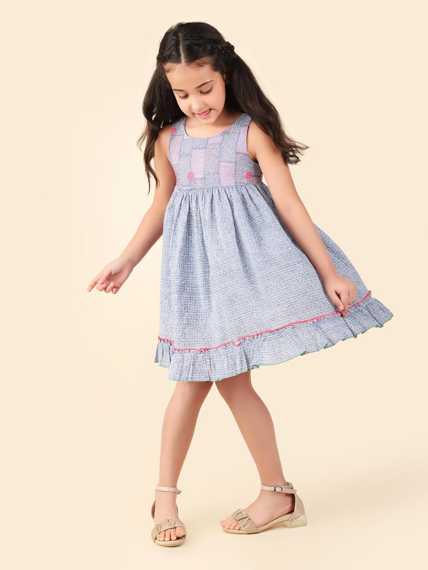 Fabindia Kids Blue Printed Dress