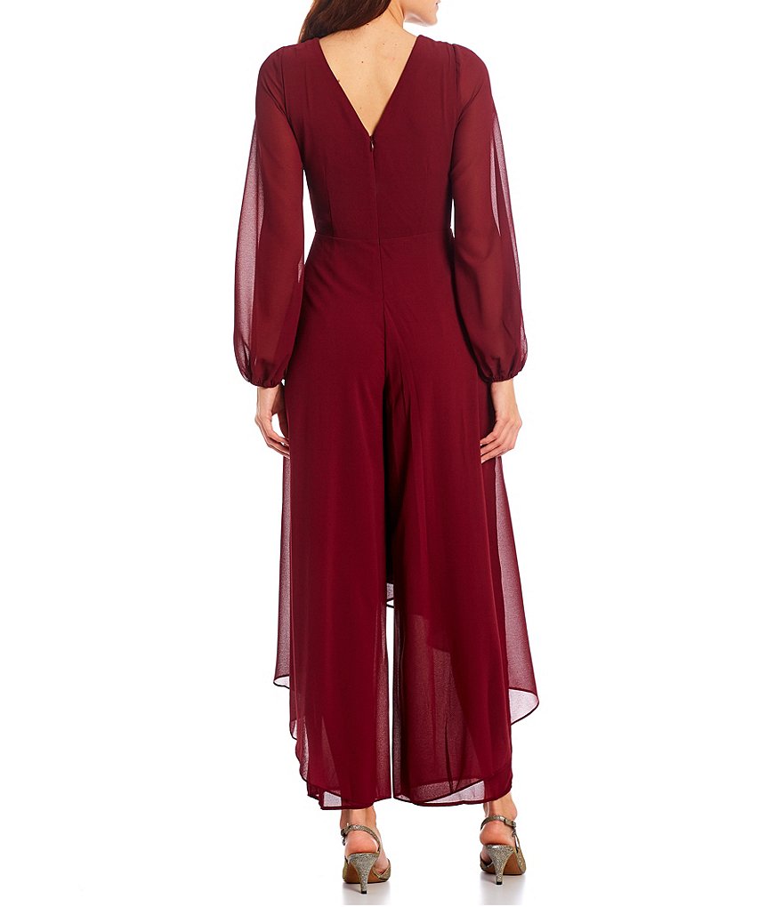Marina Chiffon Overlay Long Sleeve V-Neck Jumpsuit