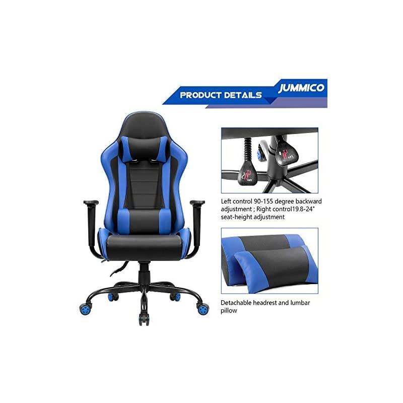 Gaming Chair High-Back PU Leather Racing Chair Ergonomic Computer Desk Executive Home Office Chair with Headrest and Lumbar Support (Blue)