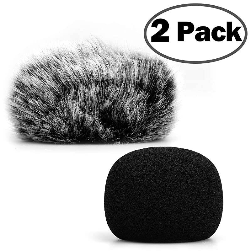 H1 Windscreen Microphone Furry Windscreen Muff Wind Cover + Foam Microphone Windscreen Cover for Zoom H1 H1n Apogee Mic and More Furry Foam 2Pack