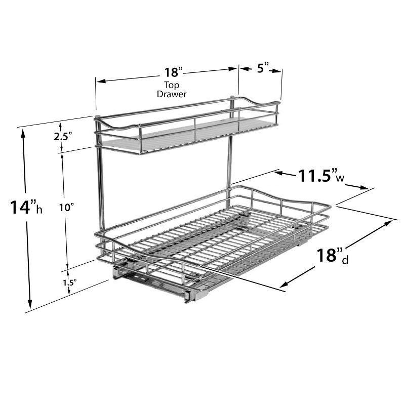 Link Professional 11.5" x 18" Slide Out Under Sink Cabinet Organizer - Pull Out Two Tier Sliding Shelf
