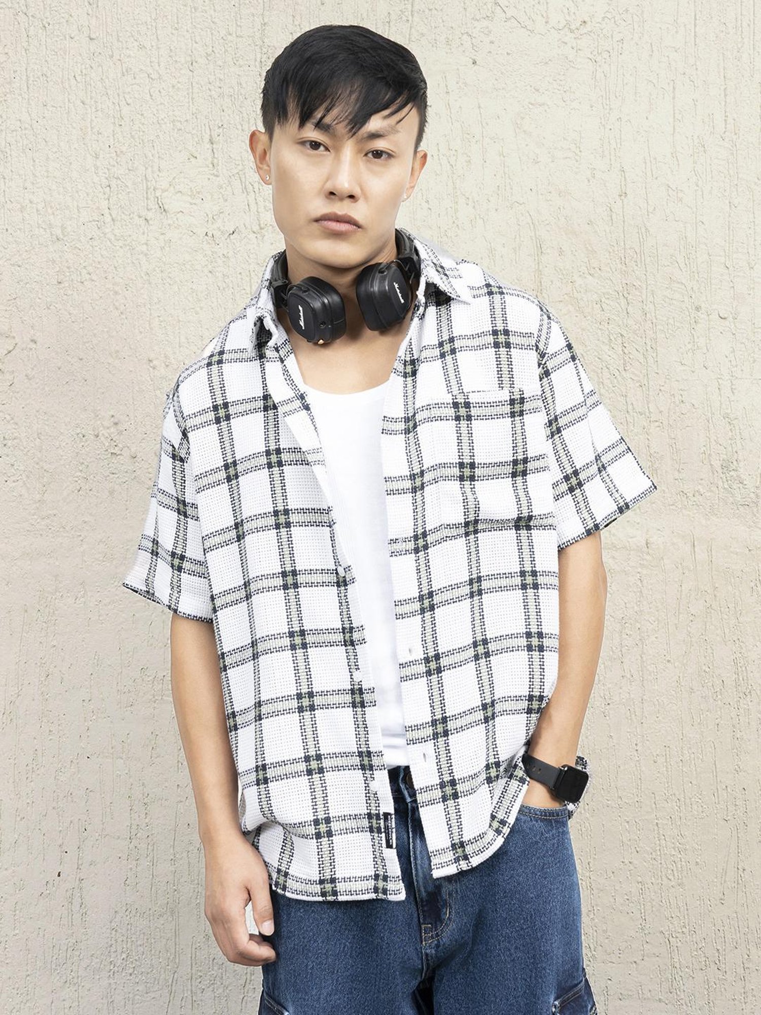 Hubberholme Men Cotton Short Sleeves Oversized Checked Shirt 1