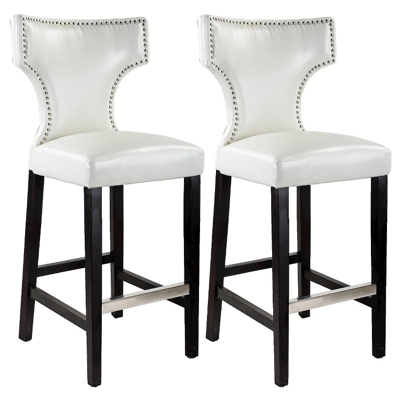 Set of 2 31" Kings Studded Bonded Leather Barstools White - Corliving