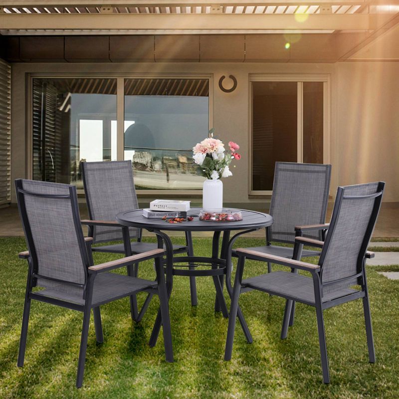 5pc Patio Dining Set with Steel Table with 1.57" Umbrella Hole & Lightweight Aluminum Frame Sling Chairs - Captiva Designs