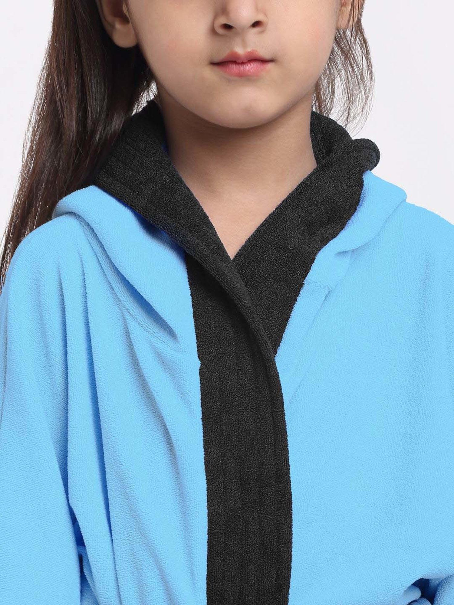 Creeva Melodious Black & Turkish Micro Terry 225 GSM Kids Hooded Bathrobe 4-5 Years With Pocket