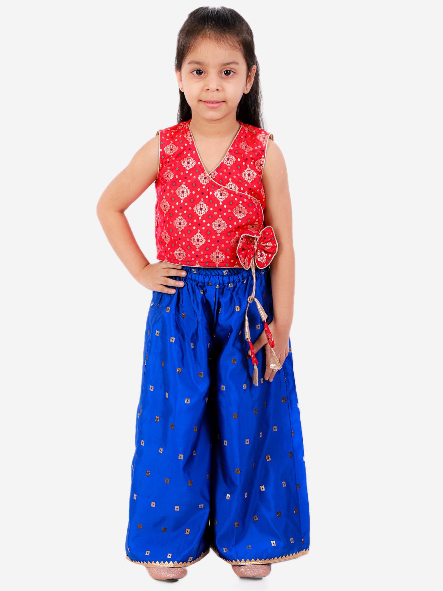 TWISHA Kids Red & Blue Self Design Top with Plazzos