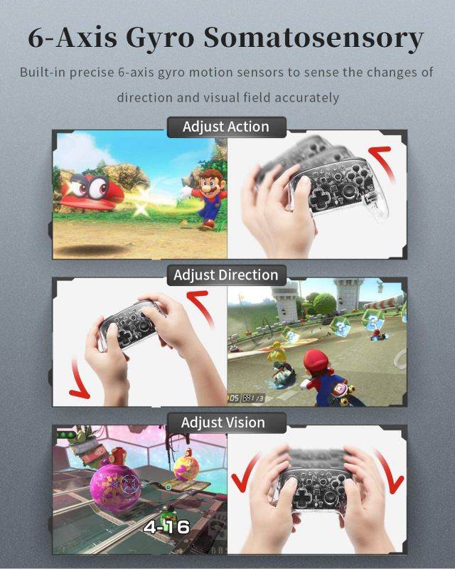 Wireless Switch Controller for Switch, Remote Pro Controller for Switch, Adjustable Turbo Vibration Motion Gyro Ergonomic, Transparent