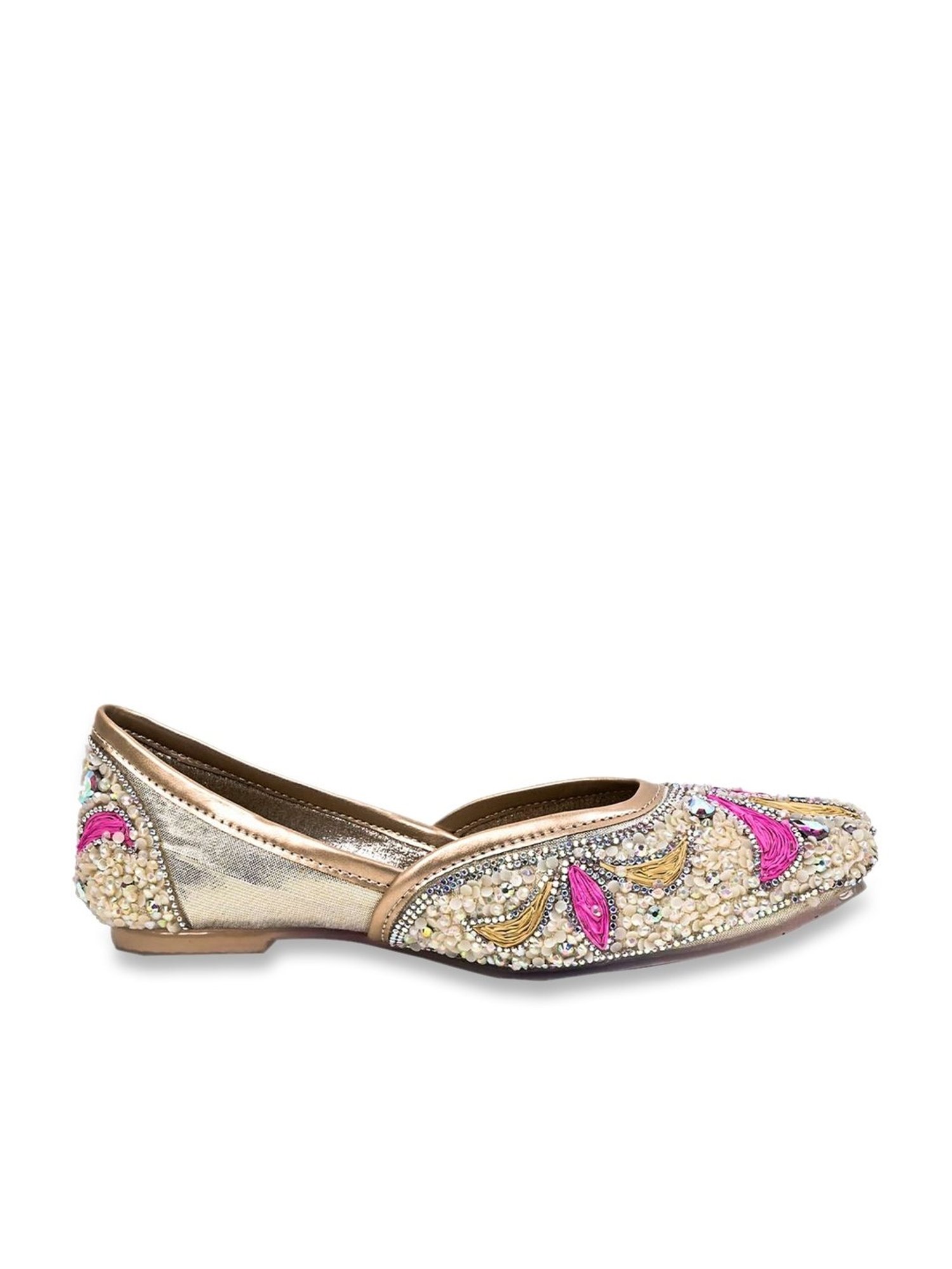 Jove Women's Gold Ethnic Juttis