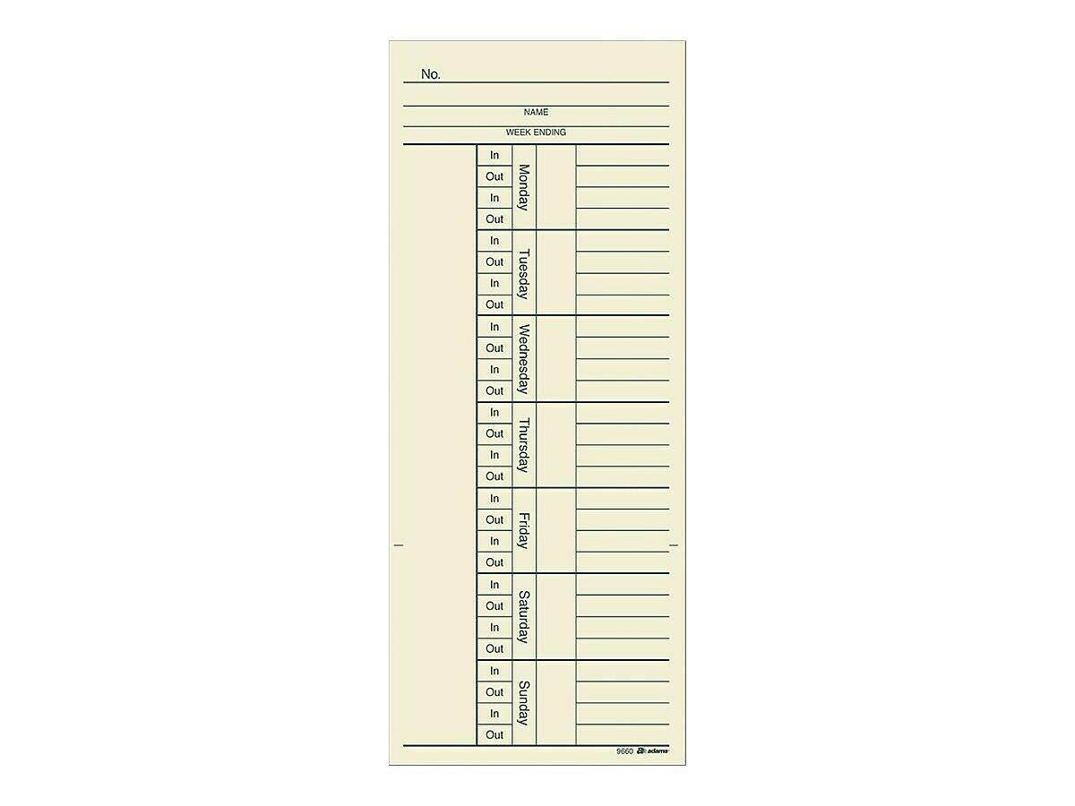 Adams Time Cards for Acroprint 125 ES700 ES900 ESP180 Time Clock 442764
