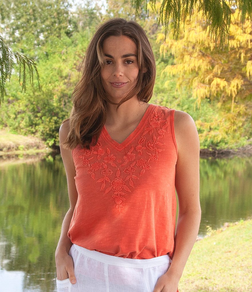 Karyn Seo Saira Vintage Embroidered V-Neck Boho Tank Top