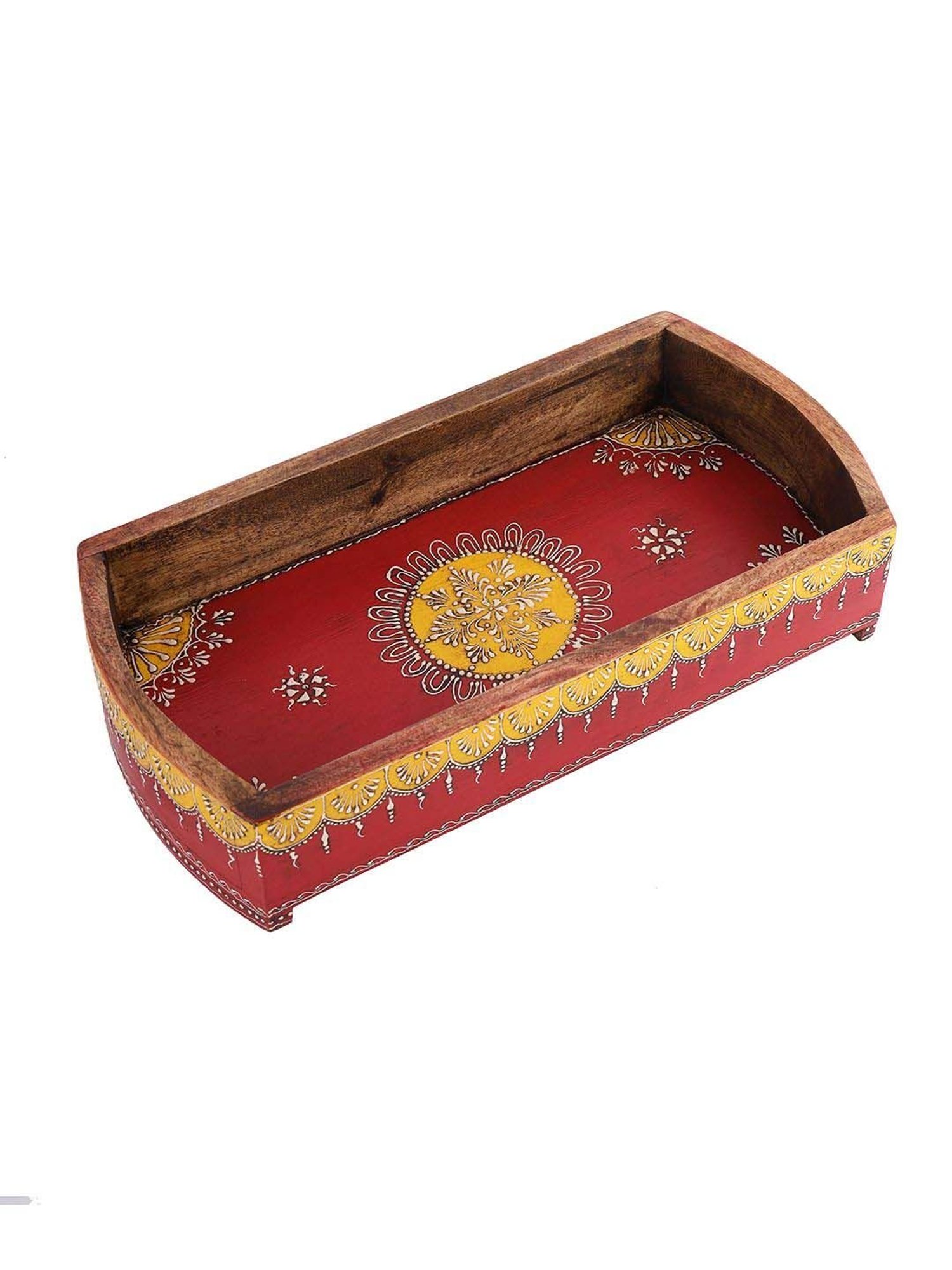 Aapno Rajasthan Red Wooden Serving Tray