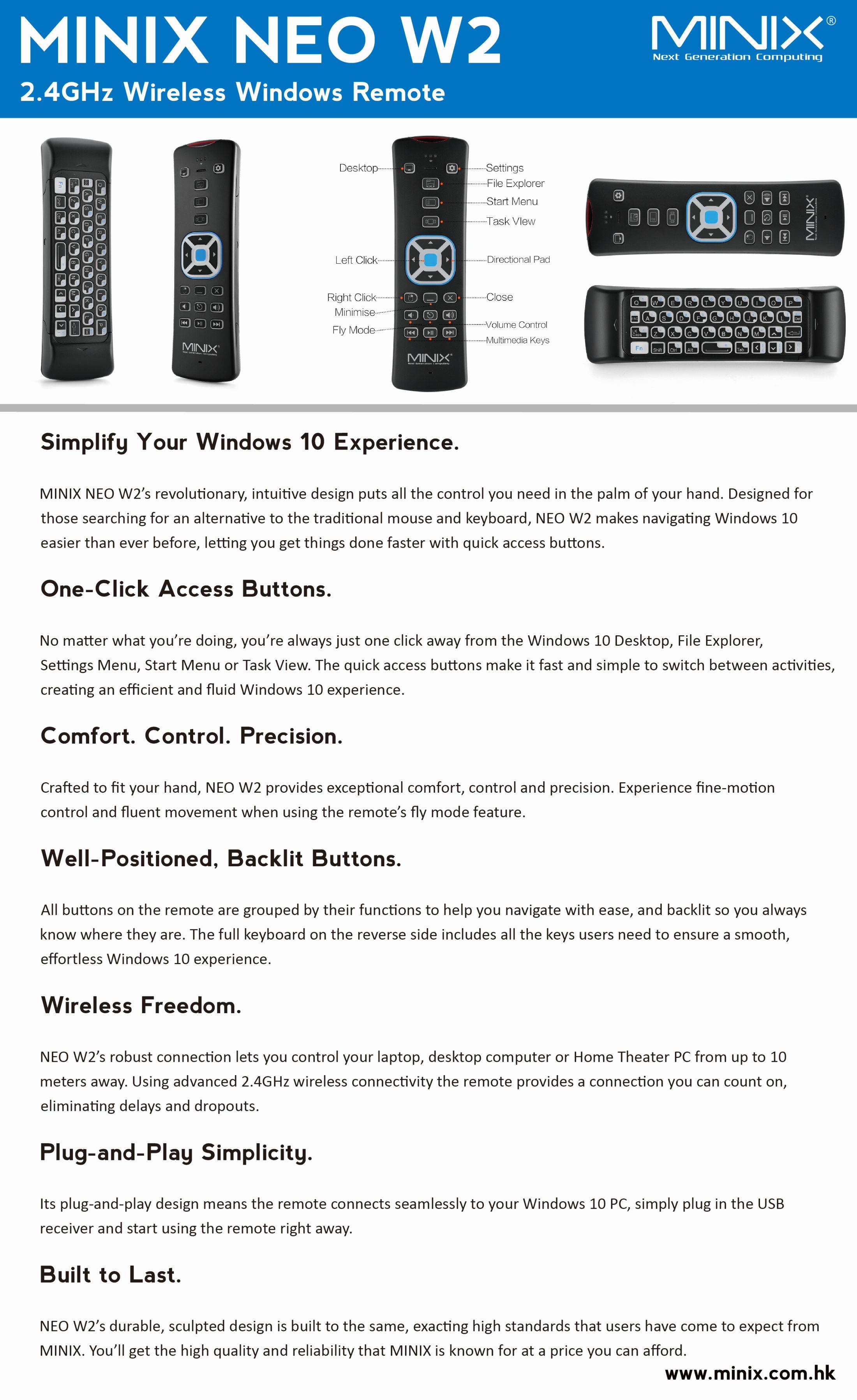 MINIX Neo W2    2.4GHz Wireless Windows Remote, Backlit Air Remote Control, Sold Directly by MINIX Technology Limited.
