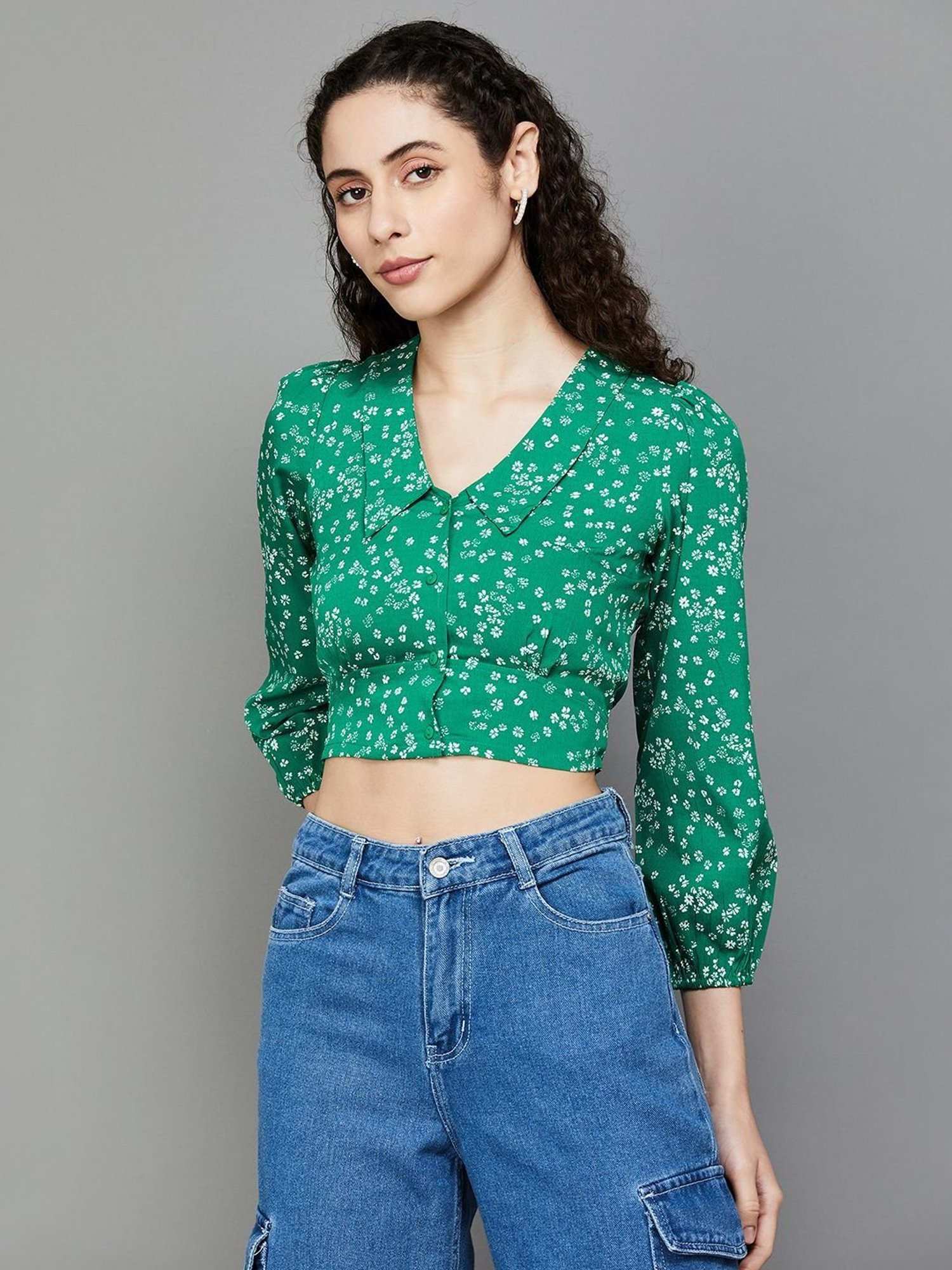 Ginger by Lifestyle Green Floral Print Crop Top