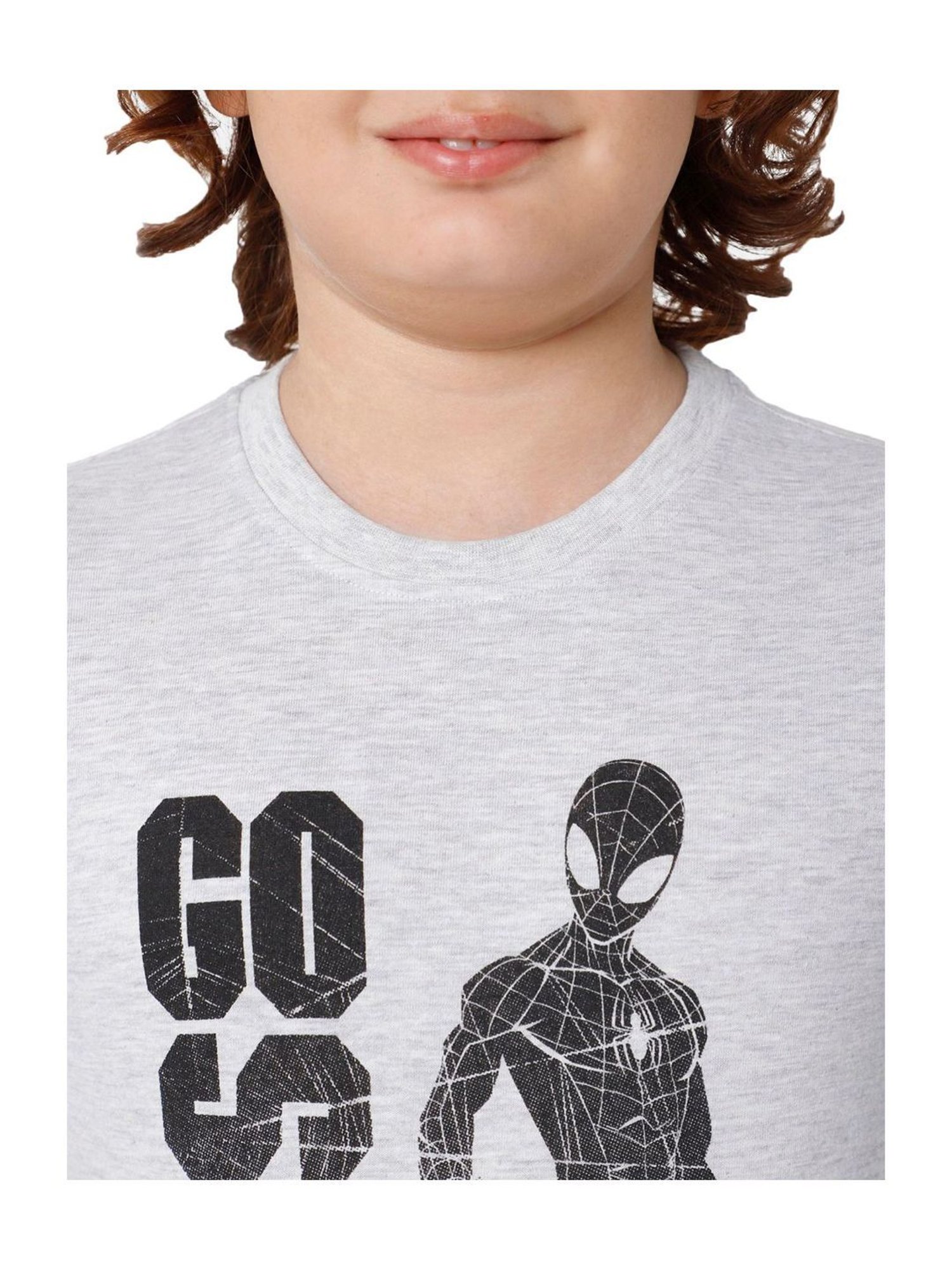 Proteens Kids Melange Grey Cotton Printed Full Sleeves T-Shirt