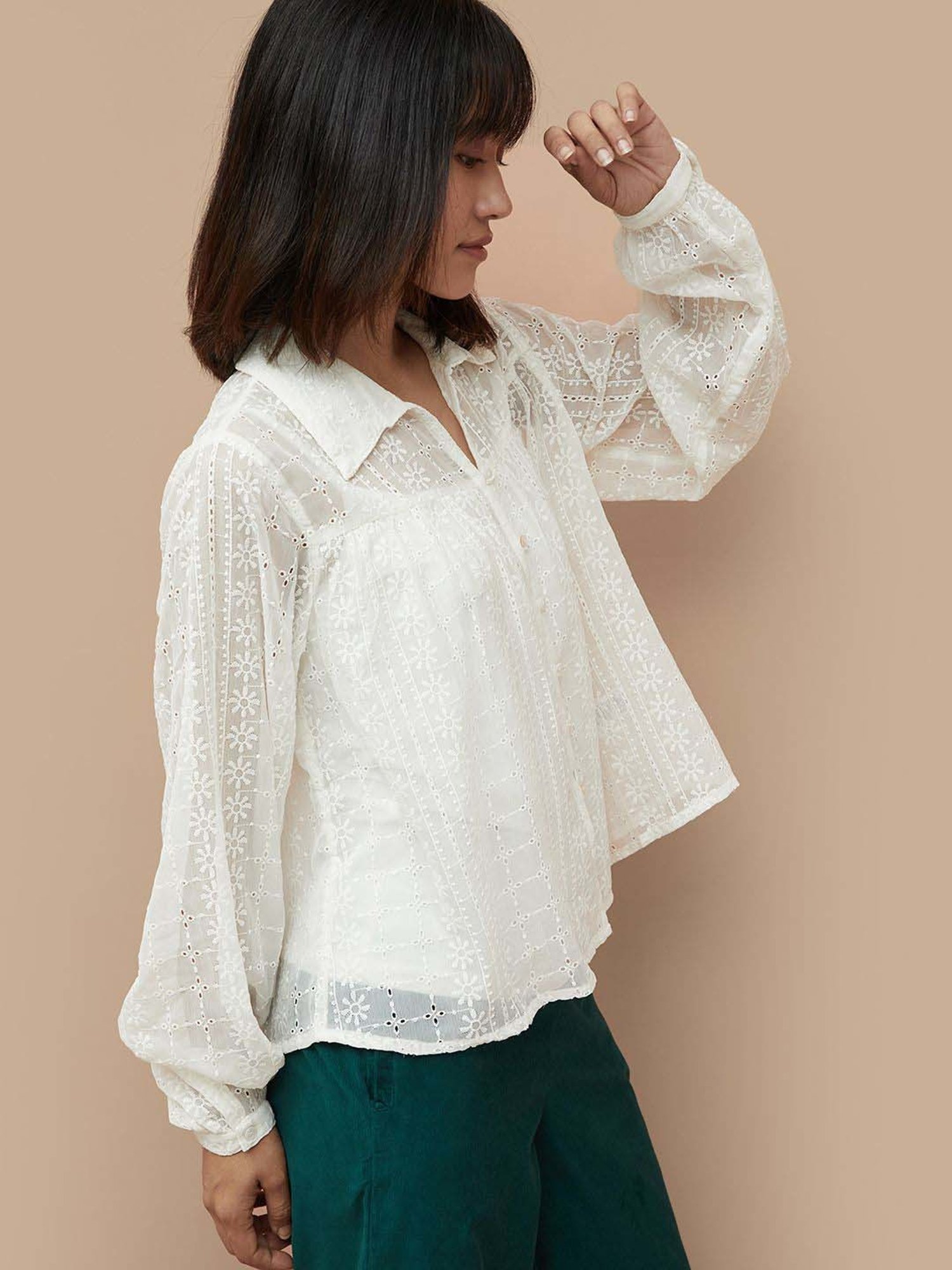 Colour Me by Melange White Cotton Embroidered Top