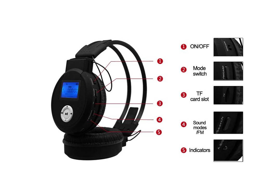 ps-398 MP3 Sport Player LCD Foldable Wireless Headphone Headset FM Radio TF Card