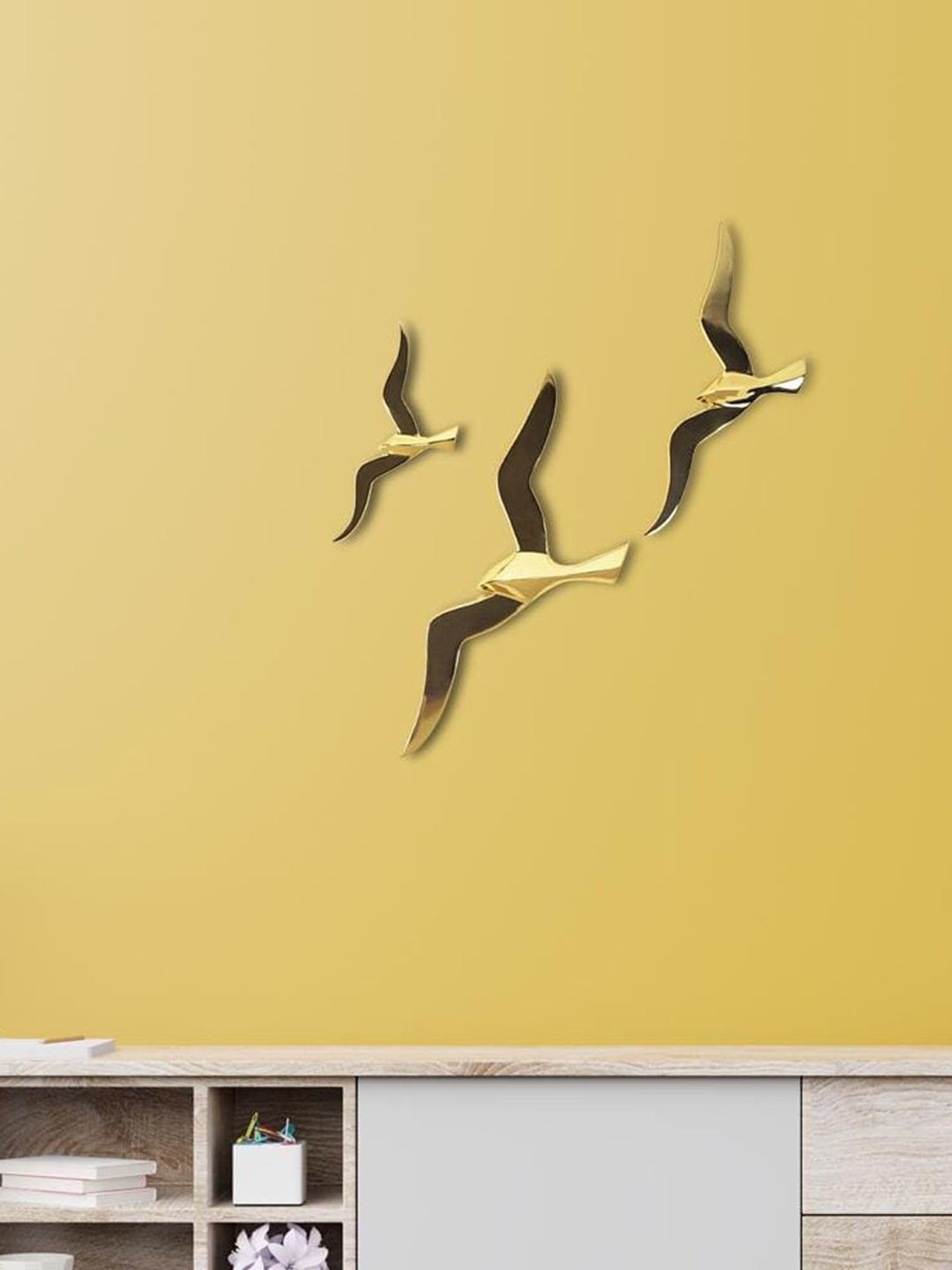 The Artment Abstract Golden Birds Wall D&iquest;cor (Set of 3)