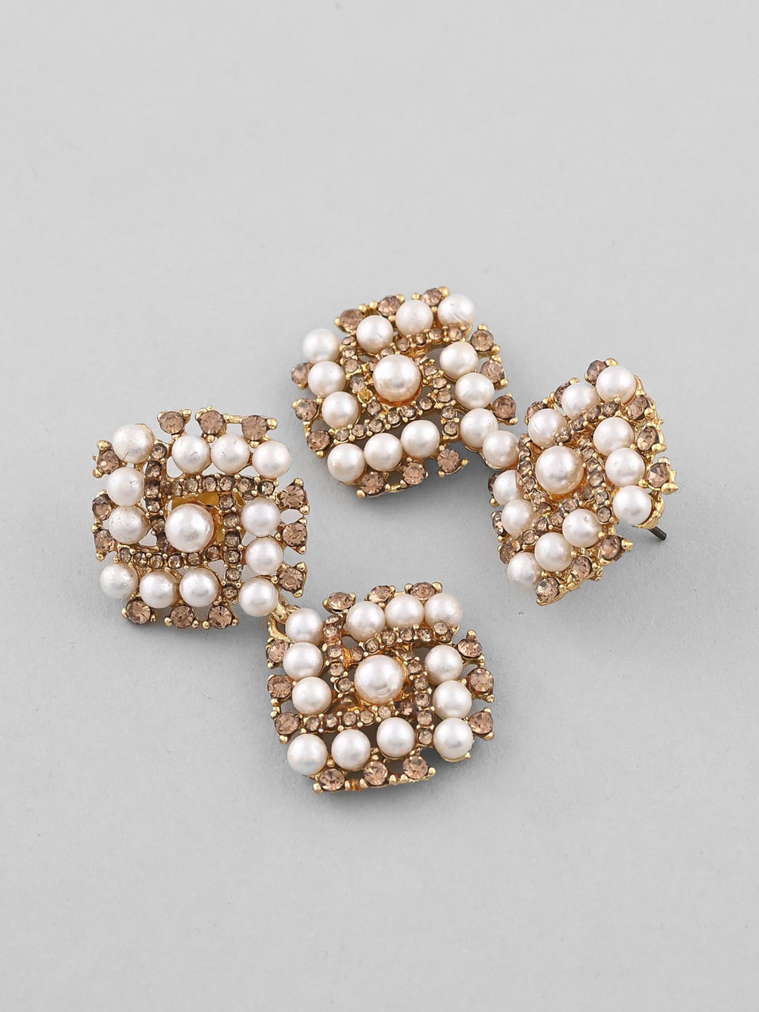 VOJ Gold Plated Pearl and Gold Stone Drop Stud Earrings for Women