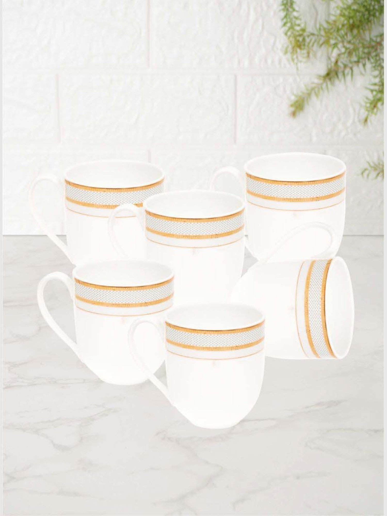 JCPL White & Red Ceramic Coffee Mug (0.18 L) - Set of 6
