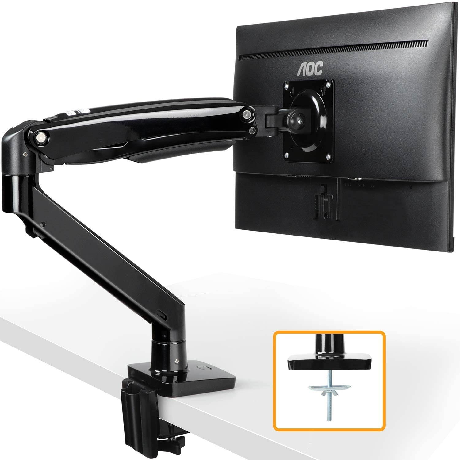 22-35&rdquo; Premium Single Monitor Stand Mount, Ultrawide Computer Screen Desk Mount w/Full Motion Gas Spring Arm, Height/Tilt/Swivel/Rotation Adjustable, Holds from 6.6lbs to 26.5lbs