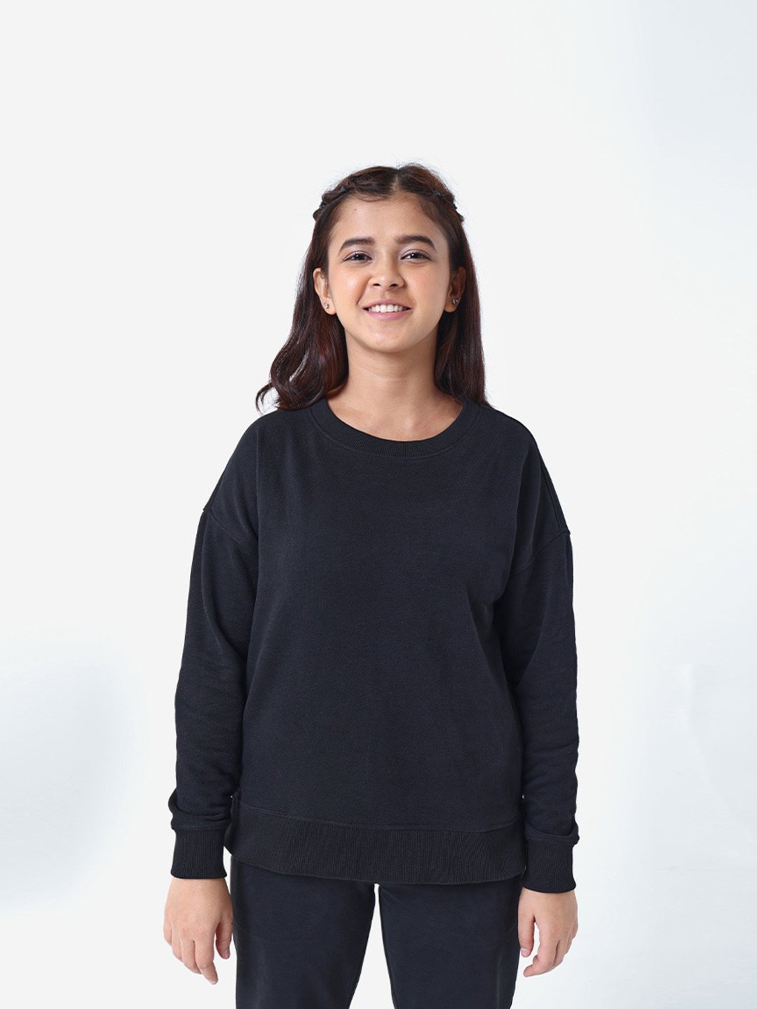 BlissClub Black Cotton Relaxed Fit Sweatshirt