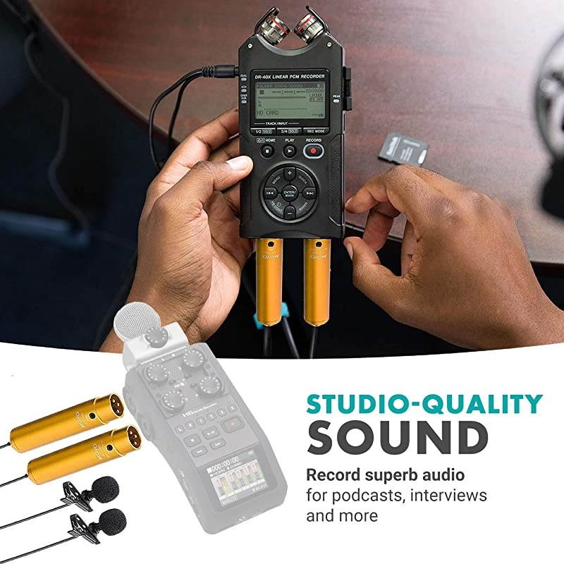 LV6 XLR Lavalier Microphone Set Omnidirectional Microphone and Cardioid Microphone 48v Phantom Powered