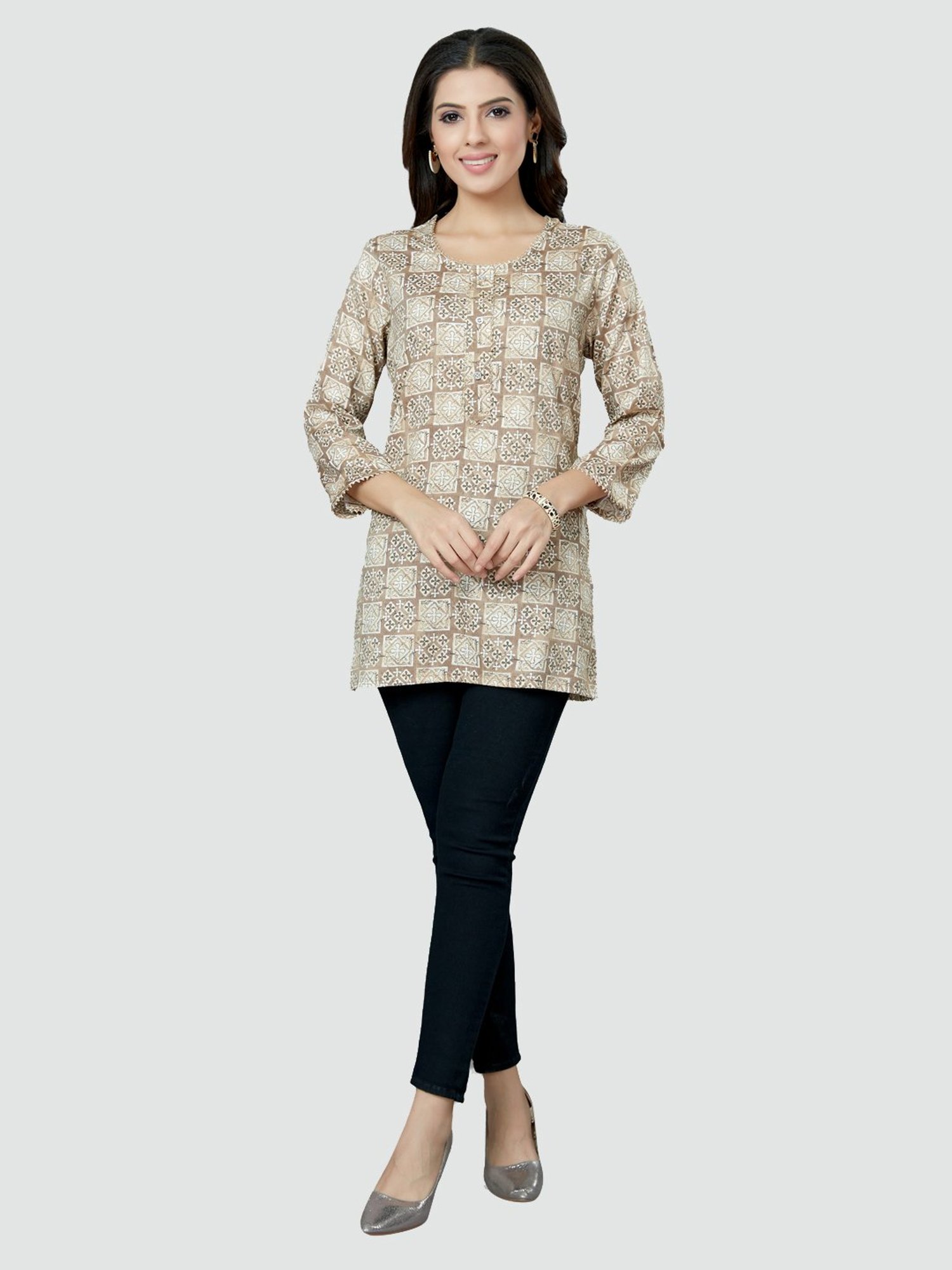 Saree Swarg Beige Printed Tunic