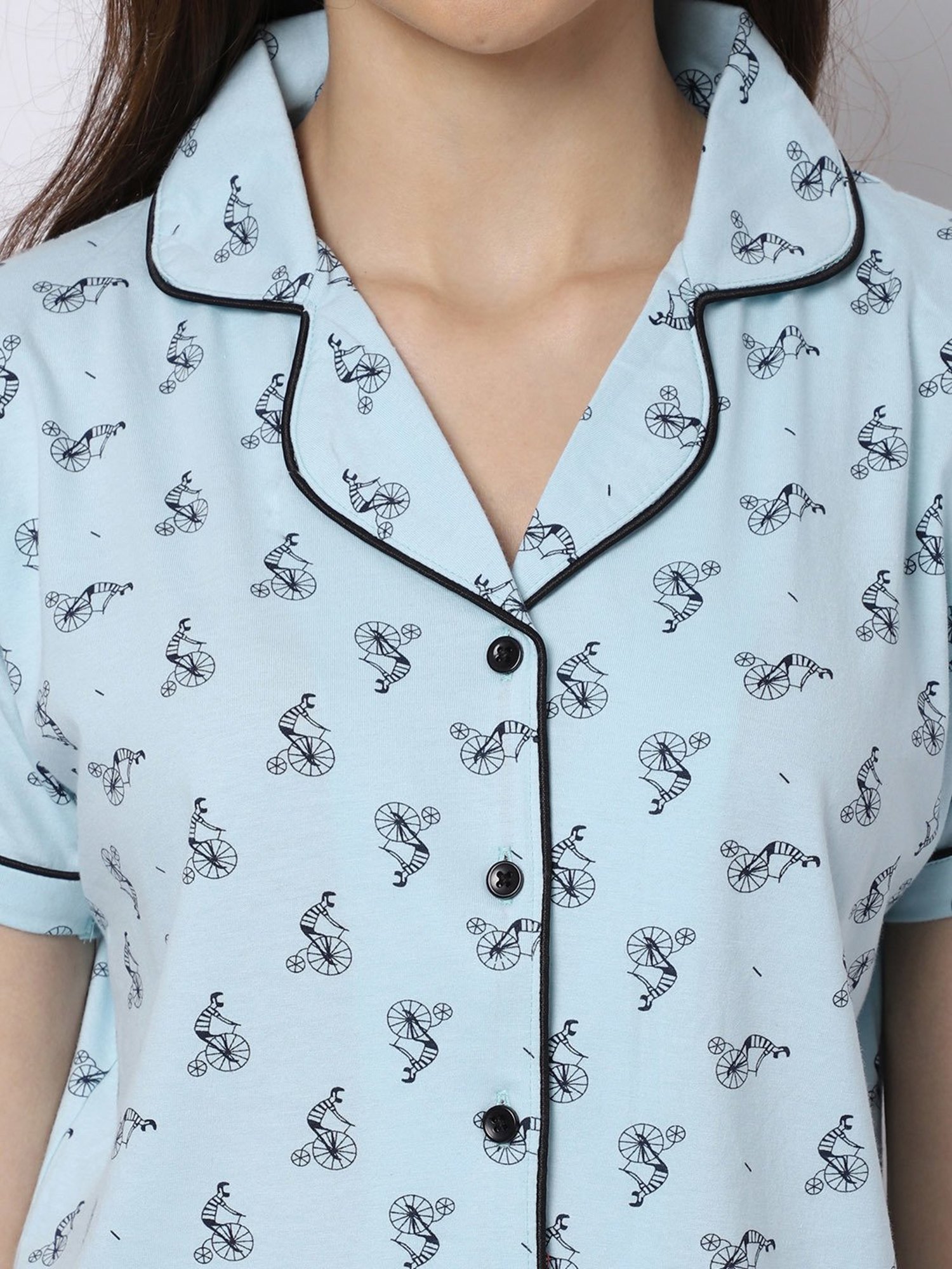 Boston Club Light Blue Printed Shirt With Shorts