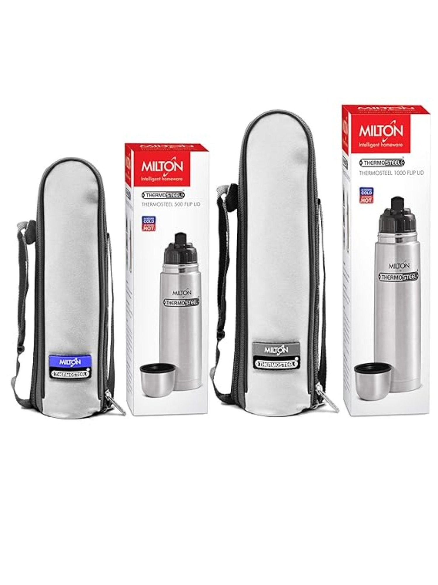 Milton Steelplain Silver Stainless Steel Vacuum Flasks Thermosteel Flip Lid