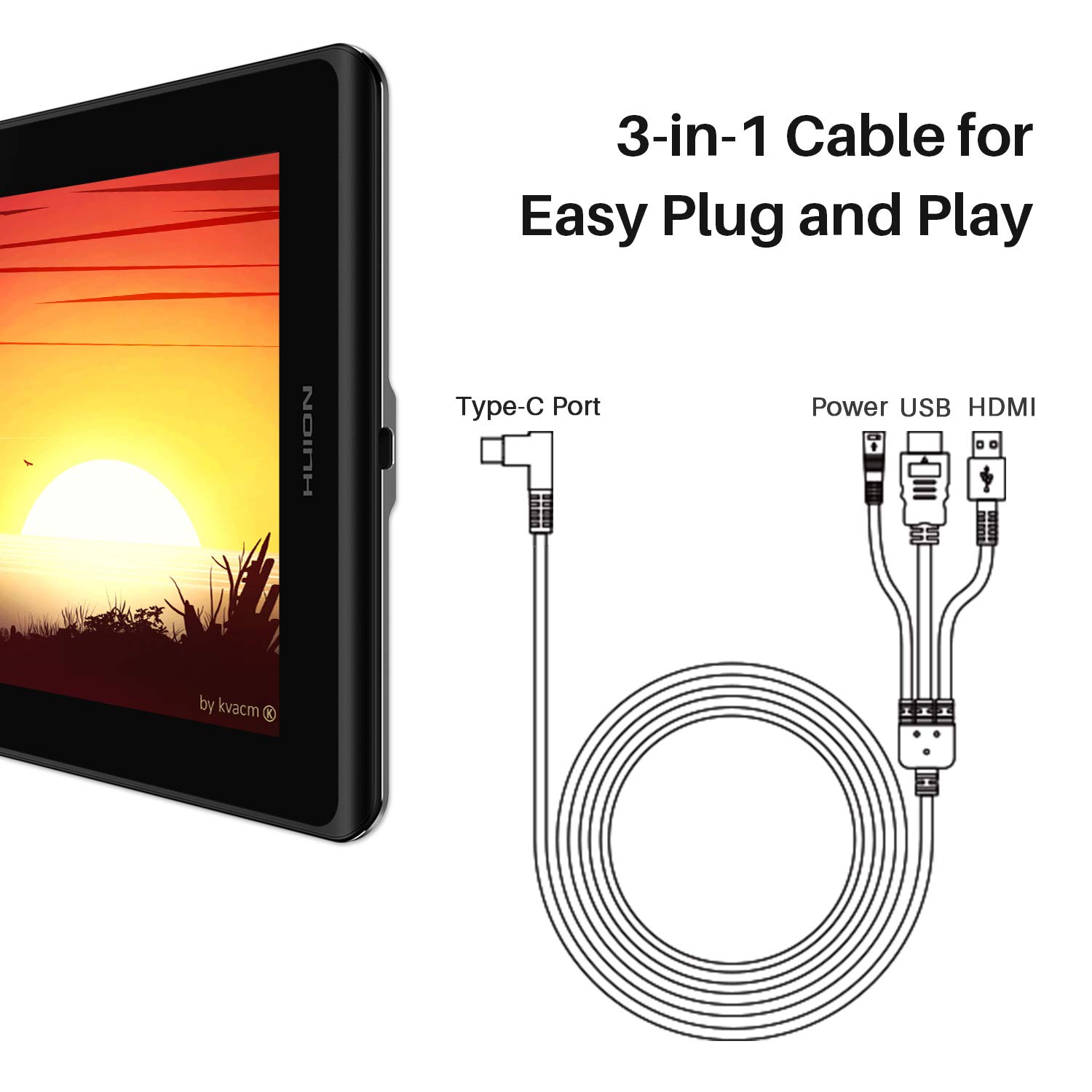 Huion Kamvas Pro 12 GT-116 Drawing Monitor Pen Display Full-Laminated Graphics Drawing Tablet with Screen, Battery-Free Stylus, Tilt Function 8192 Pen Pressure, 4 Shortcut Keys, 120% sRGB (No stand)