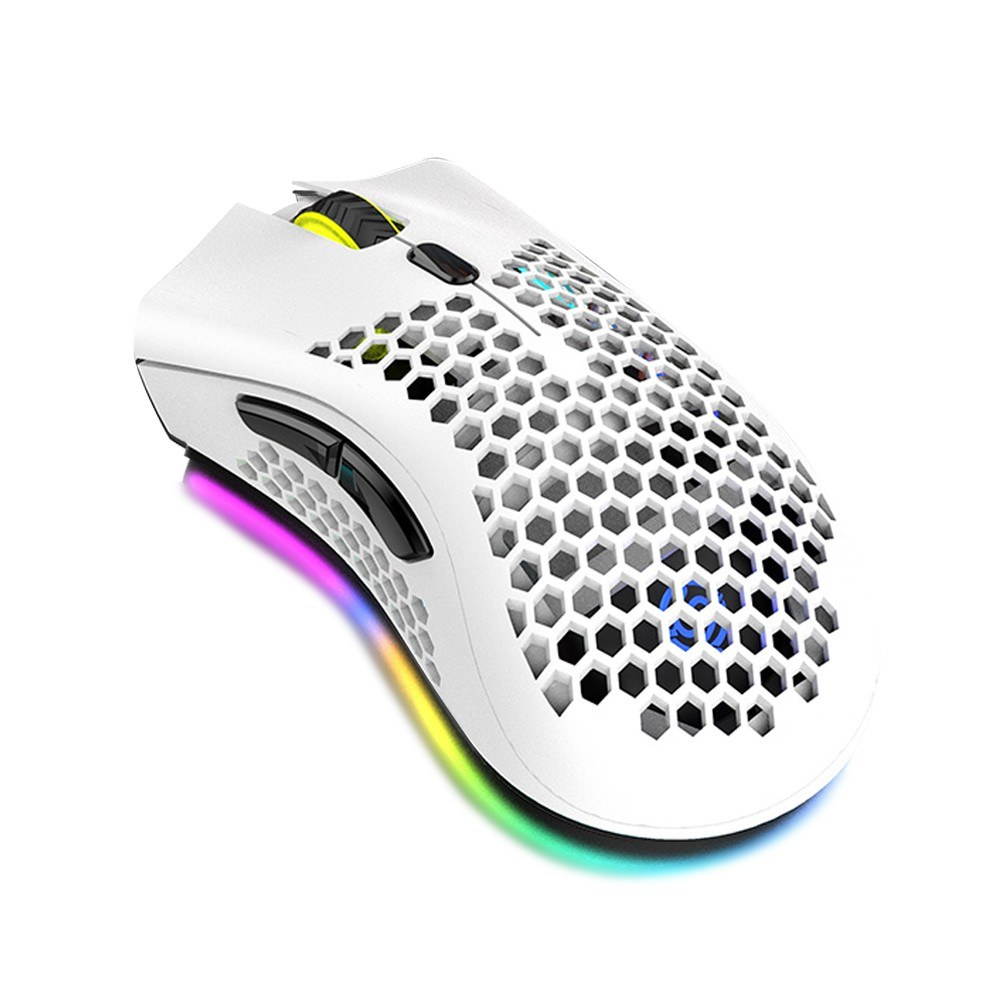 2.4G Wireless Gaming Mouse Rechargeable Mouse with RGB Light Effect 3 Adjustable DPI Hollowed-out Honeycomb Design