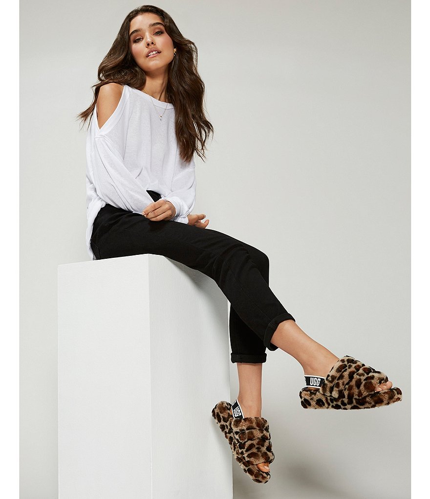 UGG&reg; Fluff Yeah Leopard Print Fur Slides