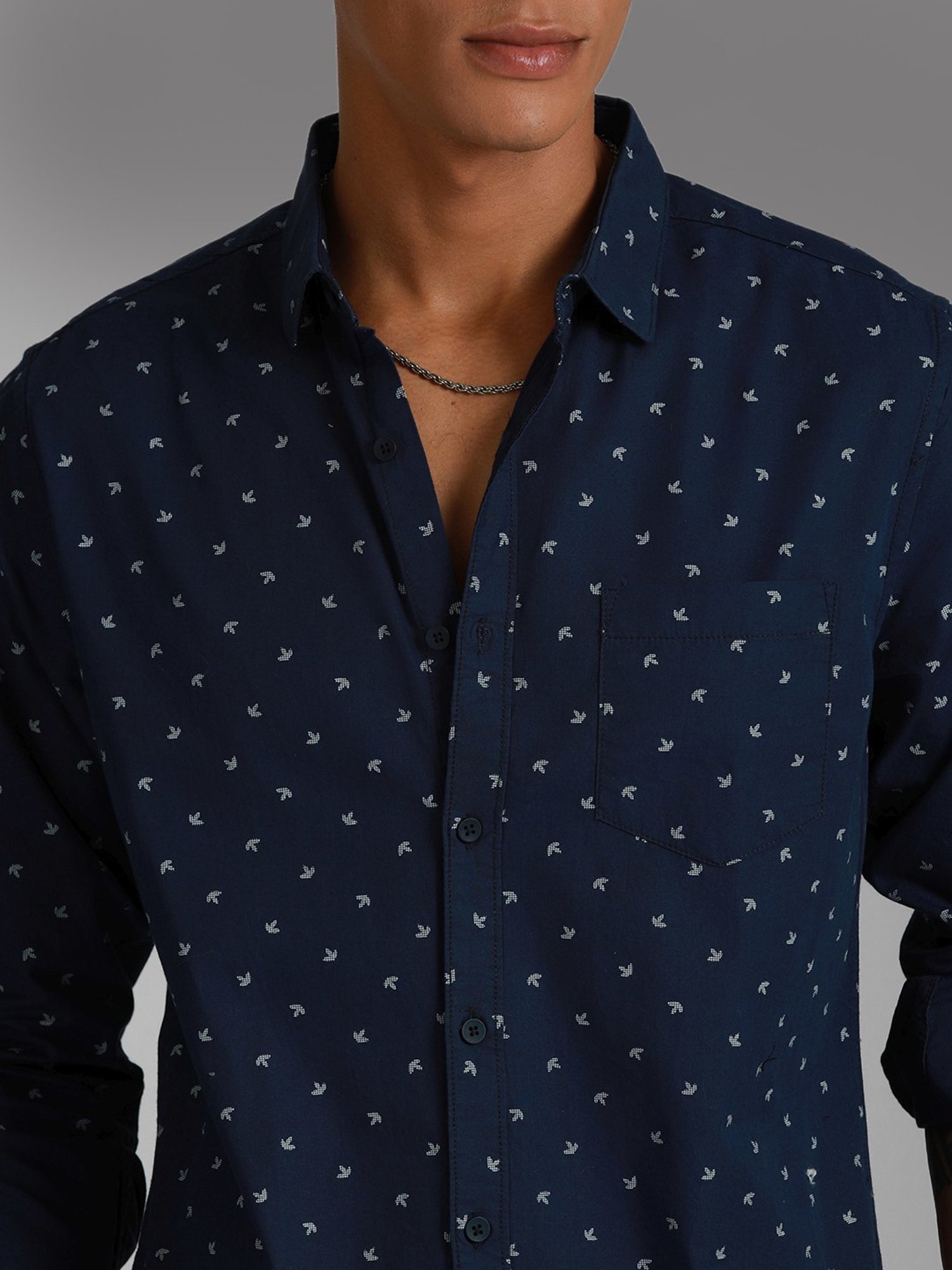 High Star Blue Cotton Regular Fit Printed Shirt