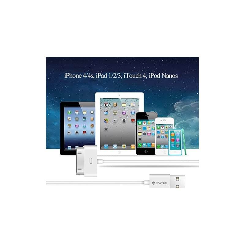 4s Cable 30Pin USB Sync and Charging Data Cable for 44S3G3GS iPad 123 and iPod 515 Meter Pack of 2
