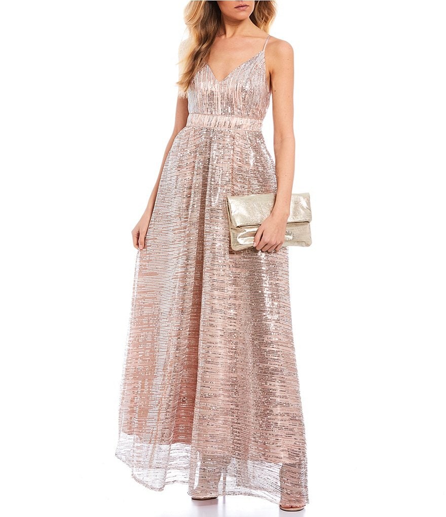 Midnight Doll V-Neck Sequin A-Line Dress