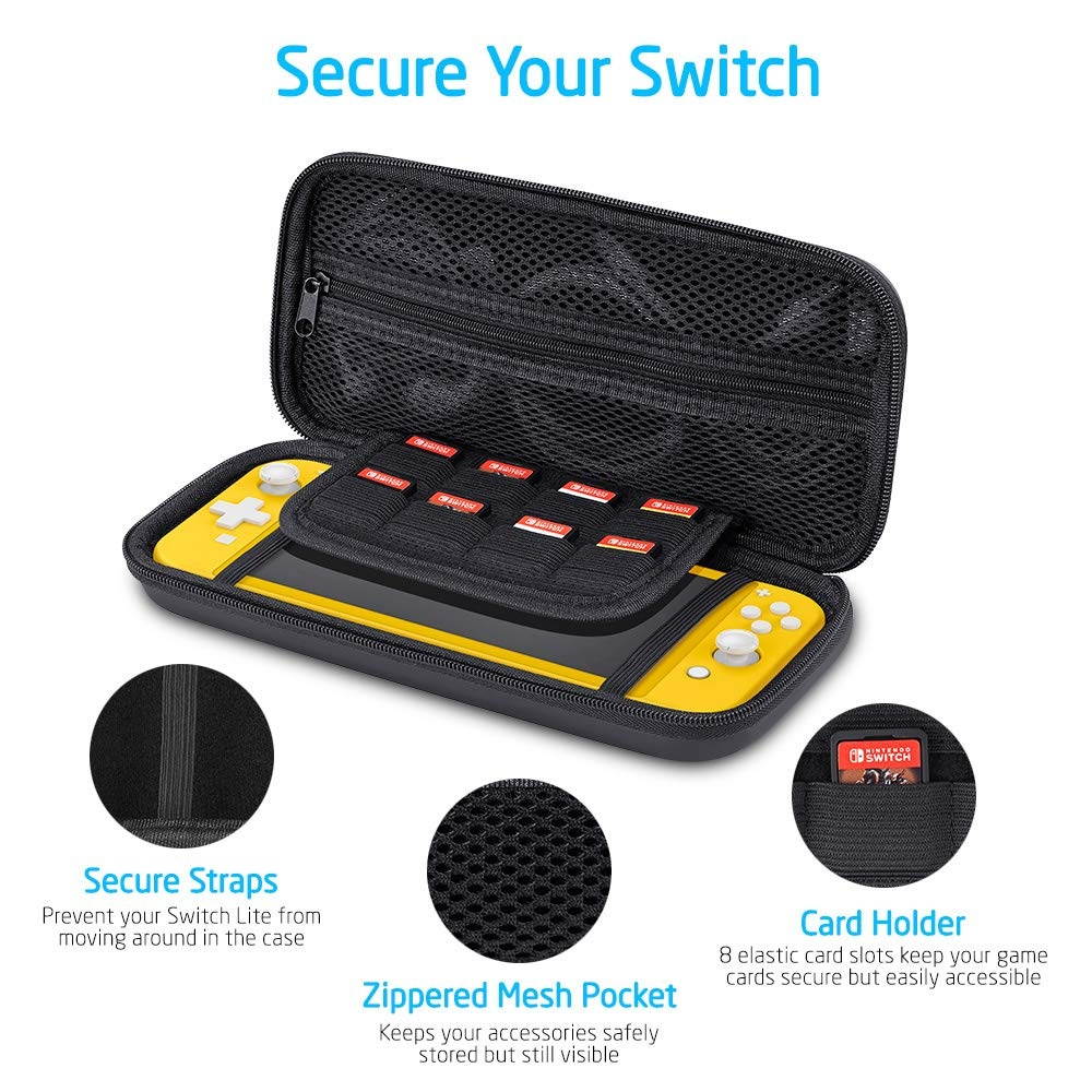 ESR Carrying Case for Nintendo Switch Lite, Protective Hard Portable Travel Carry Case with Multiple Storage for Nintendo Switch Lite Games & Accessories - Black