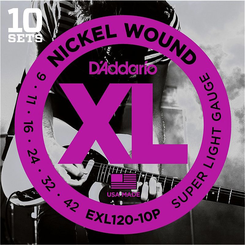 D'Addario EXL120 Nickel Super Light Electric Guitar Strings (10-Pack)