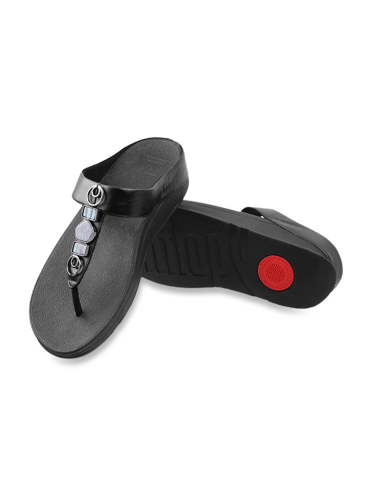 FitFlop Women's Black T-Strap Wedges