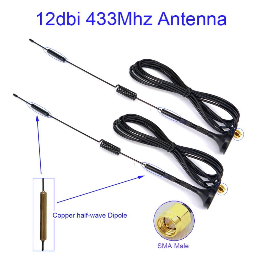 2 pcs 12 dbi 433Mhz Antenna half-wave Dipole antenna SMA Male with Magnetic base for Ham Radio Signal Booster Wireless Repeater