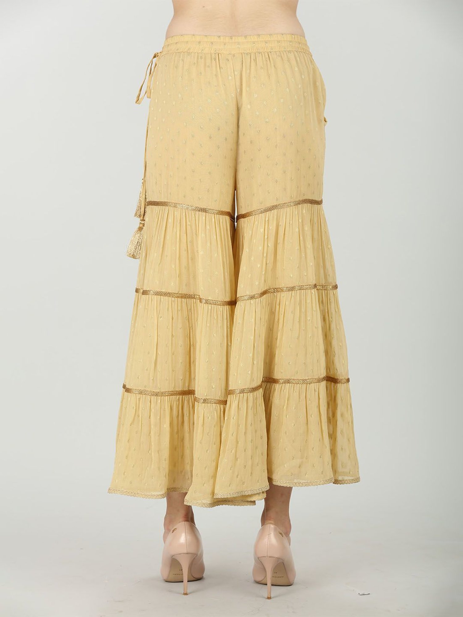 Mustard Beige Georgette Printed Sharara Pants