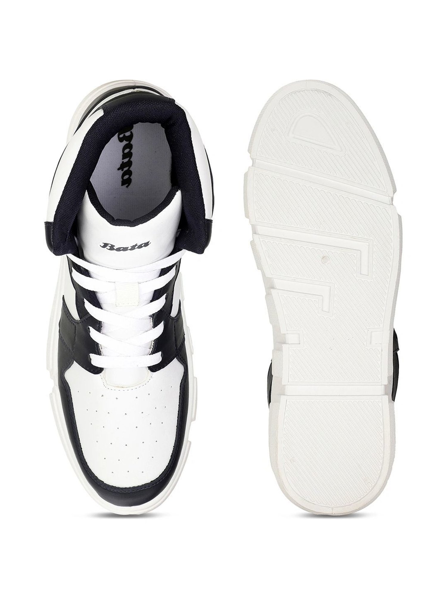Bata Men's DUNK E 24 White & Black Ankle High Sneakers